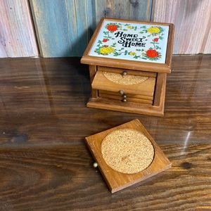 Vintage 1970s wooden coaster set